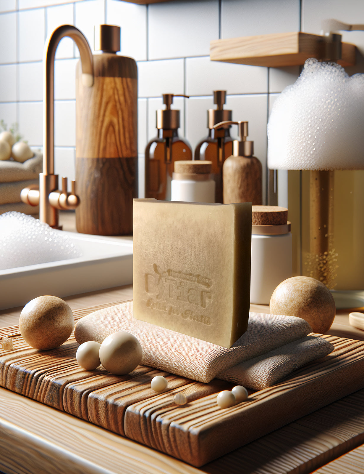 ByTiar Handmade Cold-Processed Yam Cake Soap - Mild Exfoliation (approx: 110g)