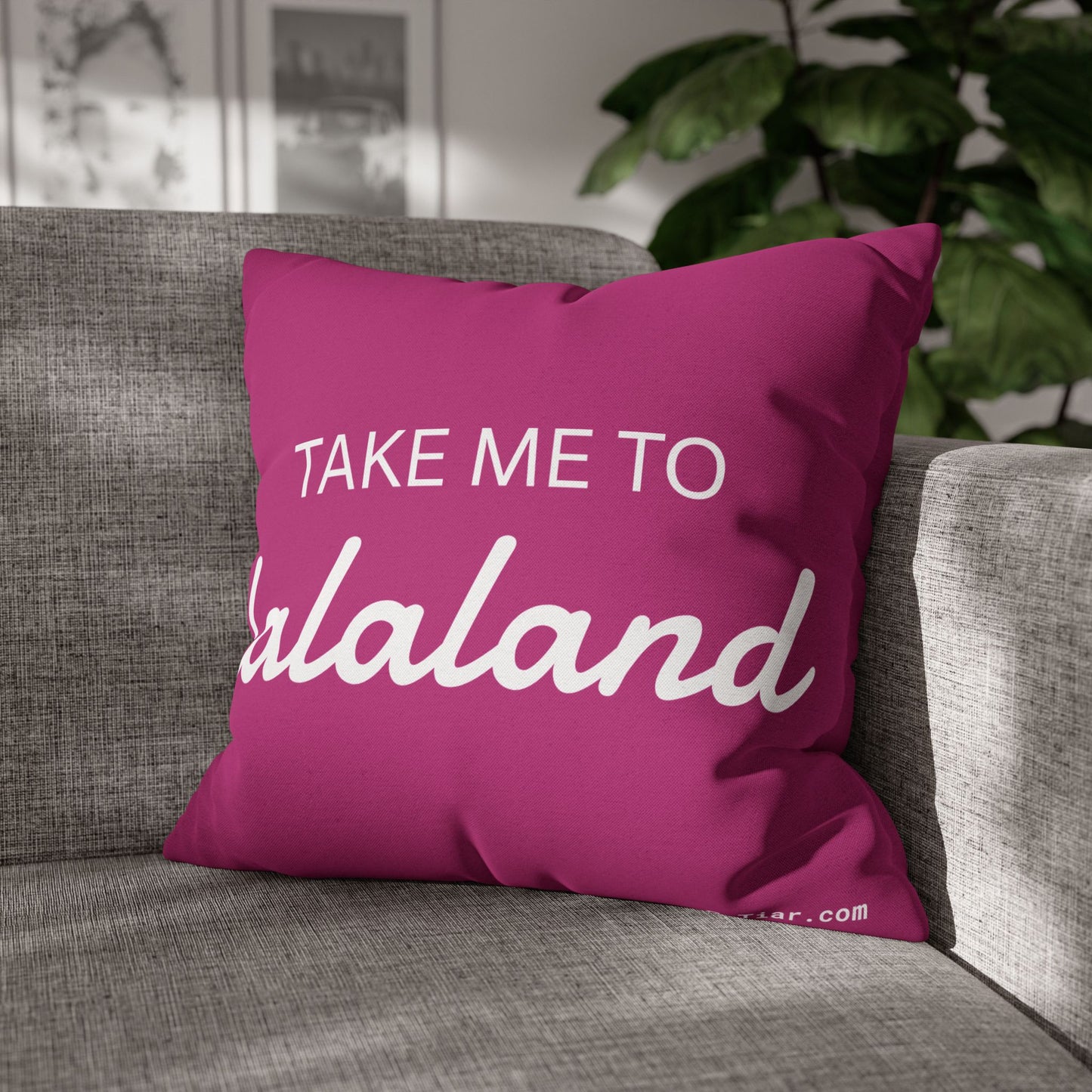 ByTiar Take Me To Lalaland: Spun Polyester Square Pillowcase In Pink. Order and unlock the door to dreamland!